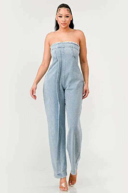 Casual Strapless Denim Jumpsuit