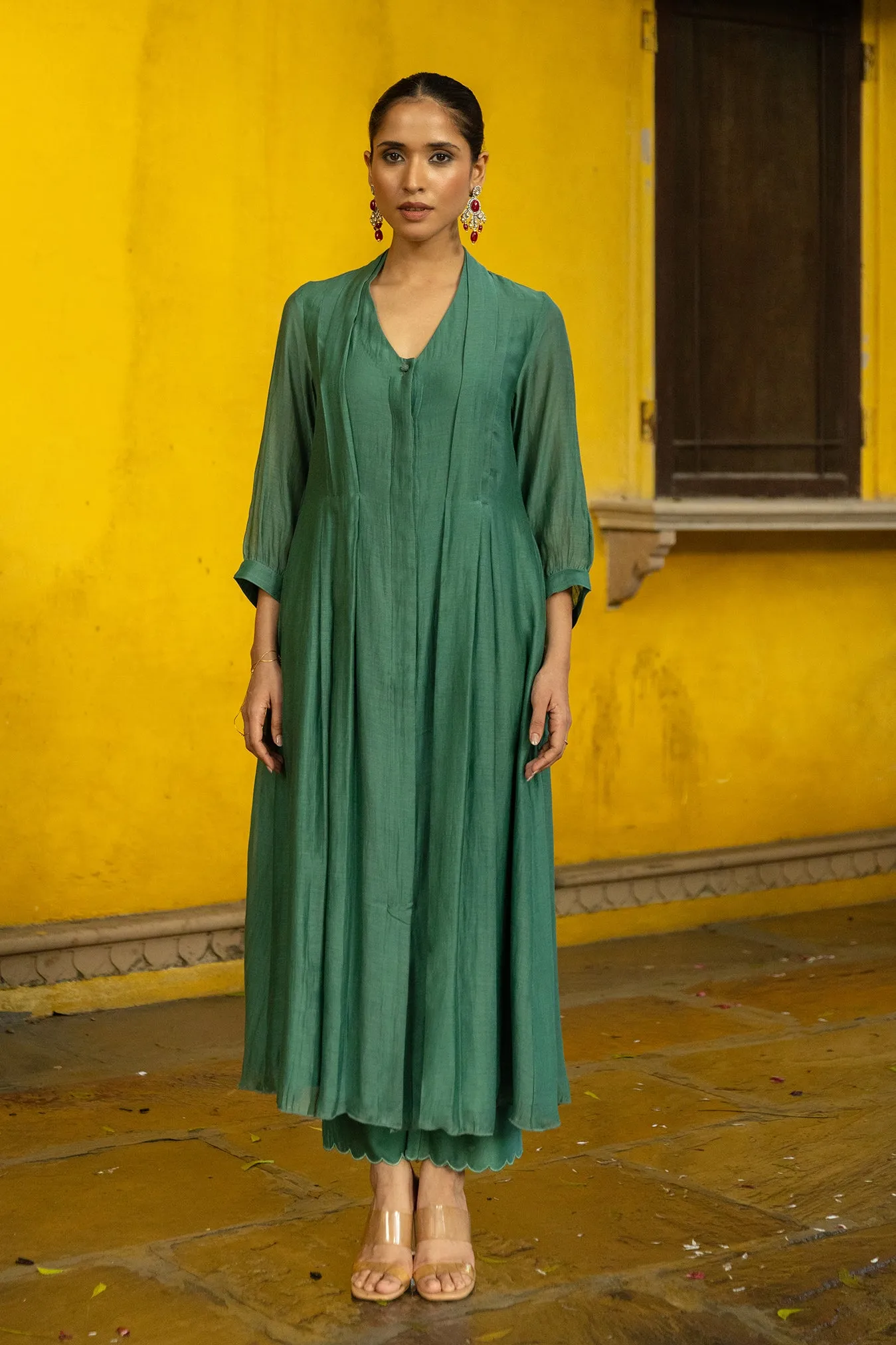 Chanderi Kurta Dress with Pants