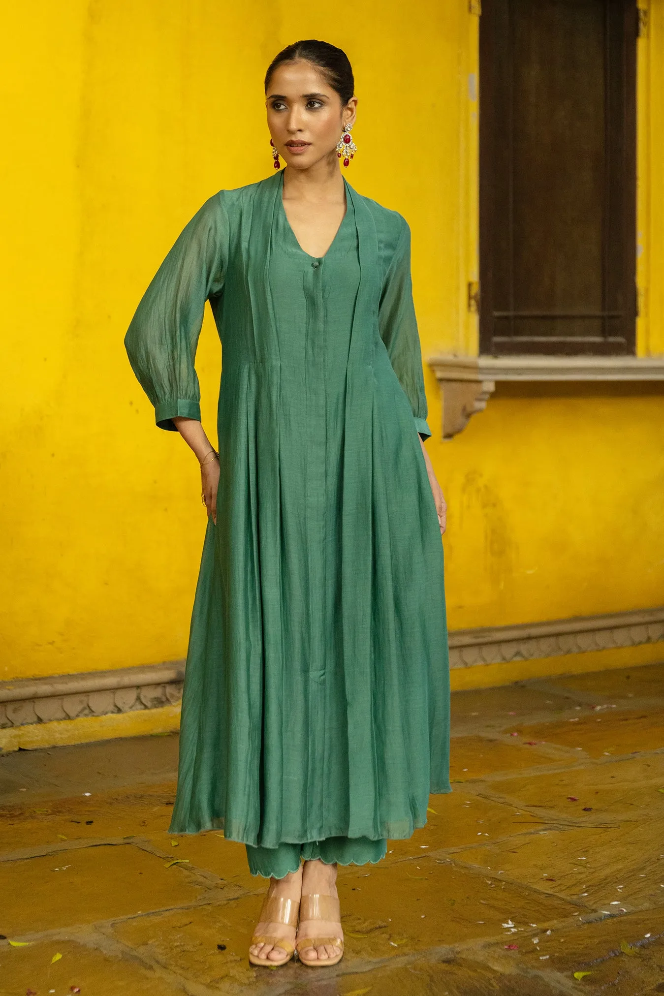 Chanderi Kurta Dress with Pants