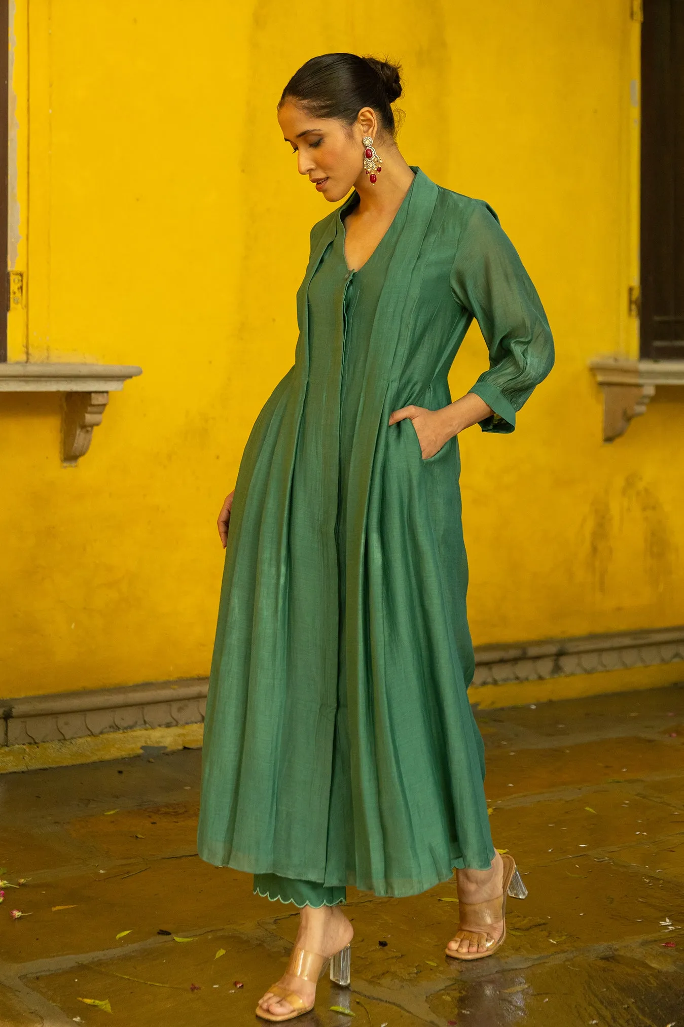 Chanderi Kurta Dress with Pants