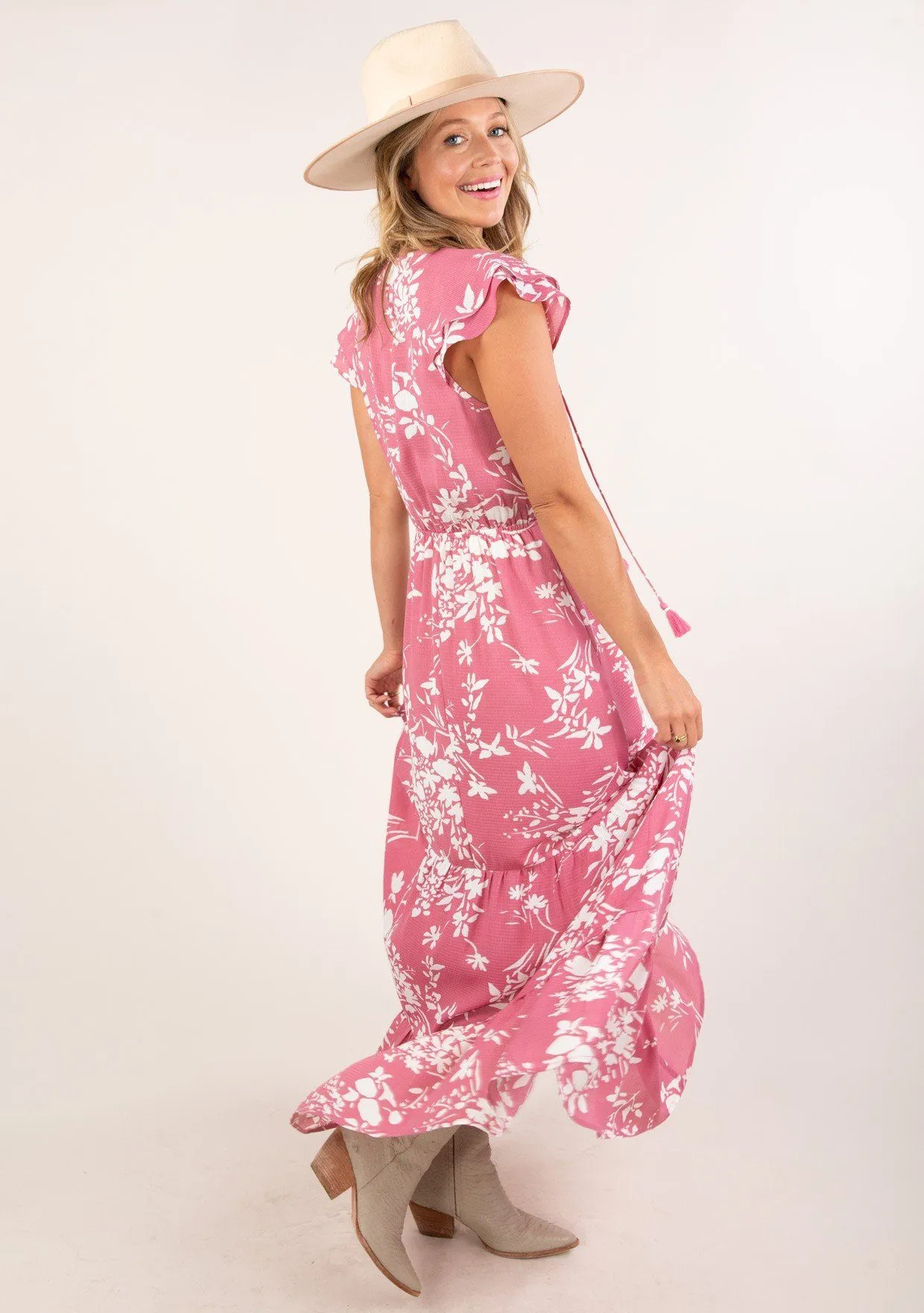 Charming Floral Flutter Maxi Dress