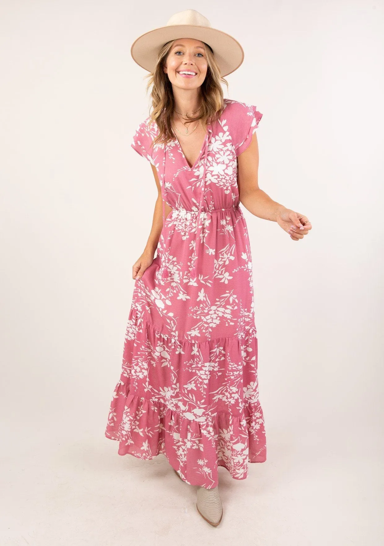 Charming Floral Flutter Maxi Dress