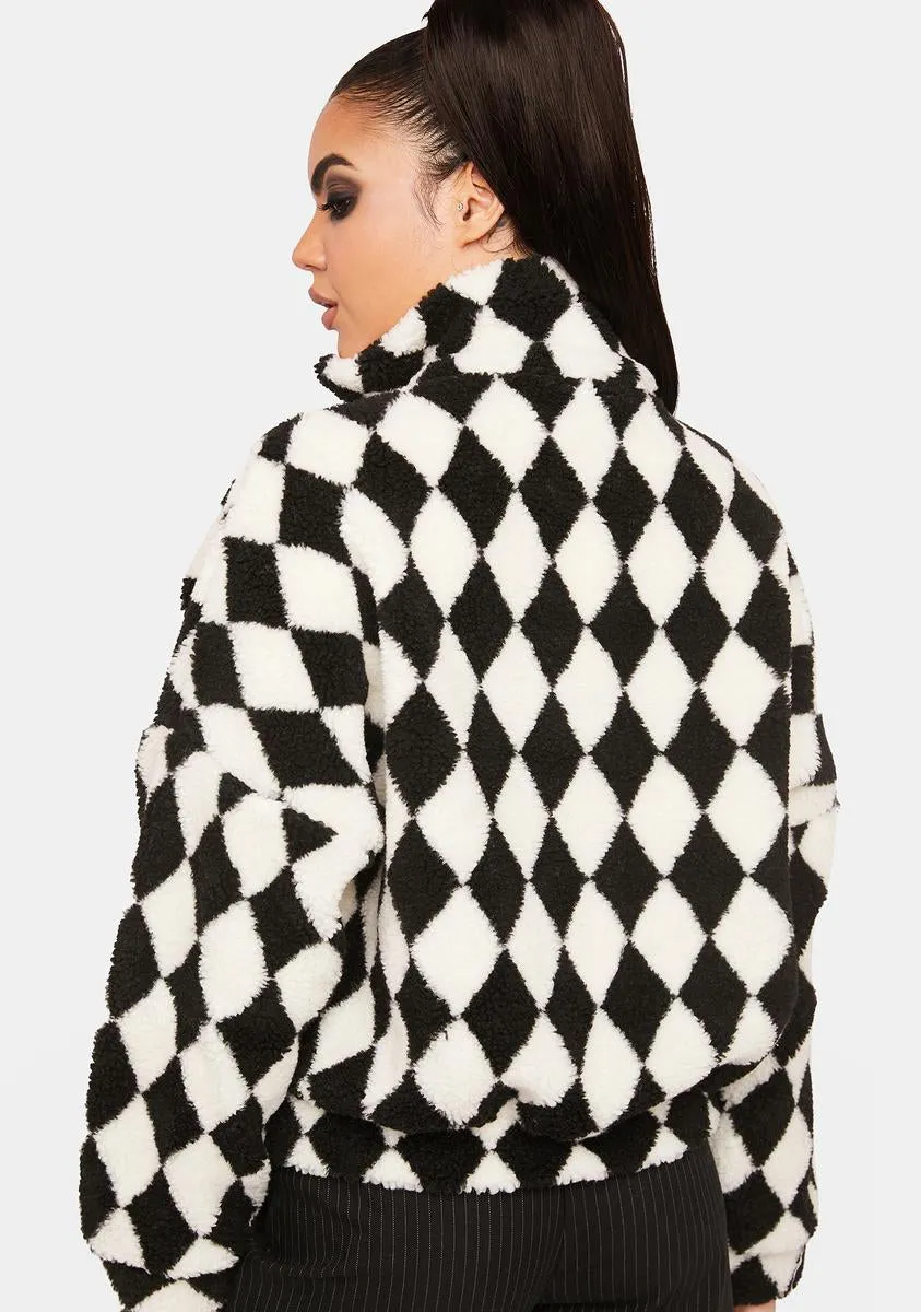 Checkered Faux Shearling Jacket