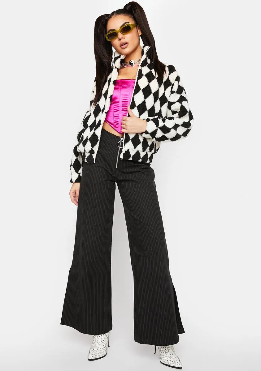 Checkered Faux Shearling Jacket