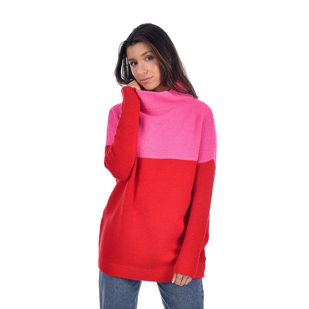 CHLOE COLOURBLOCK SWEATER - RED/PINK