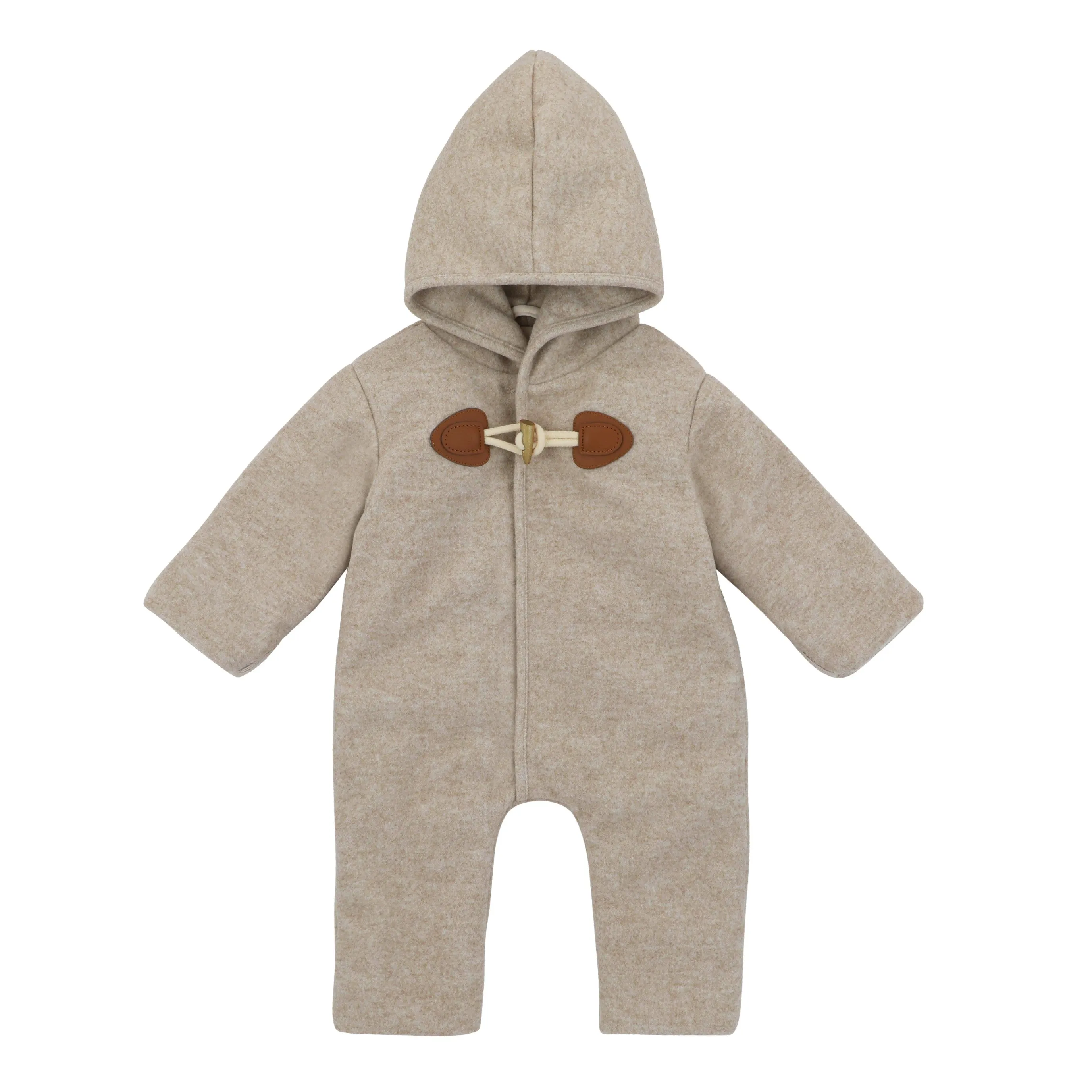 coat snowsuit romper wool with bonnet - oatmeal