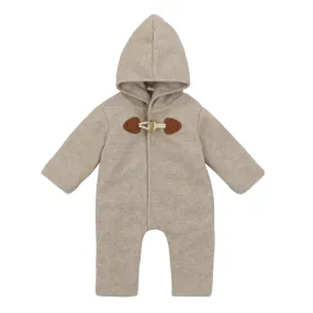 coat snowsuit romper wool with bonnet - oatmeal