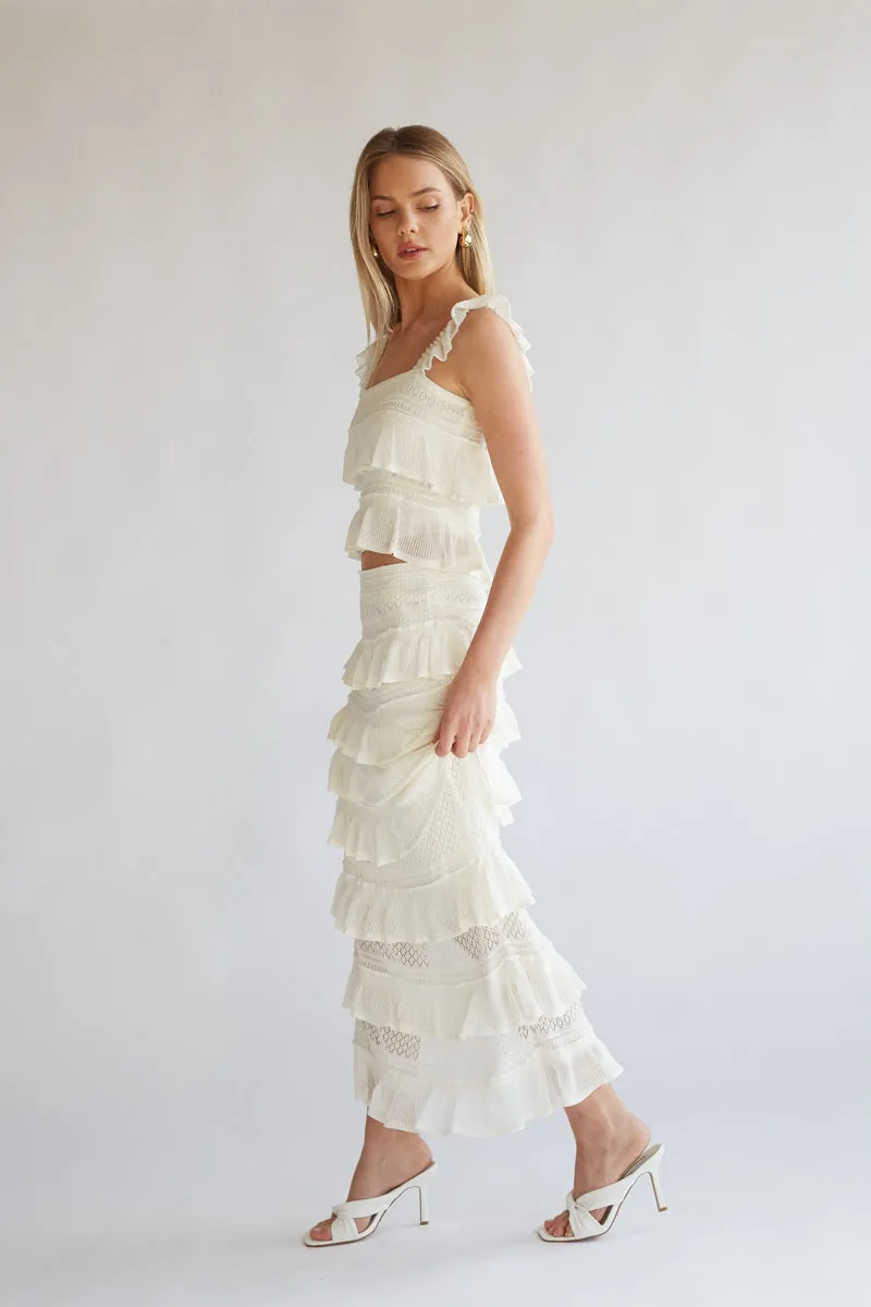 Colette Crochet Tiered Ruffle Top and Maxi Skirt Set