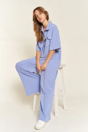 Collar Shirt Wide Leg Jumpsuit