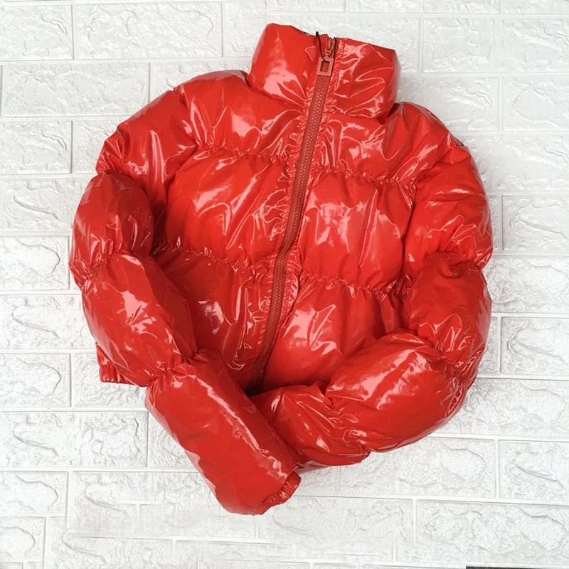 Cropped Down Parka Puffle Jacket Bubble Coat Winter 2018 Women New Fashion Short Clothing Black Red Hot Pink Yellow