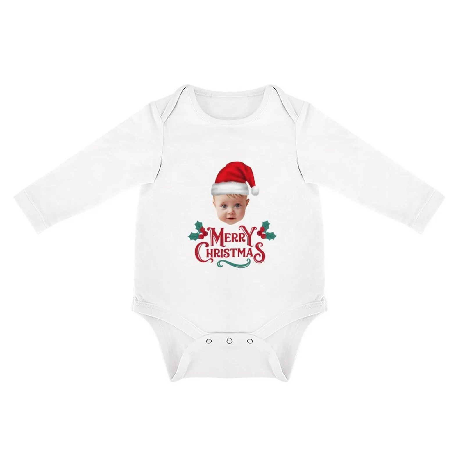 Custom Face Christmas Gift Infant Bodysuit One Piece Jumpsuit Personalized Long Sleeve Rompers Baby Clothes