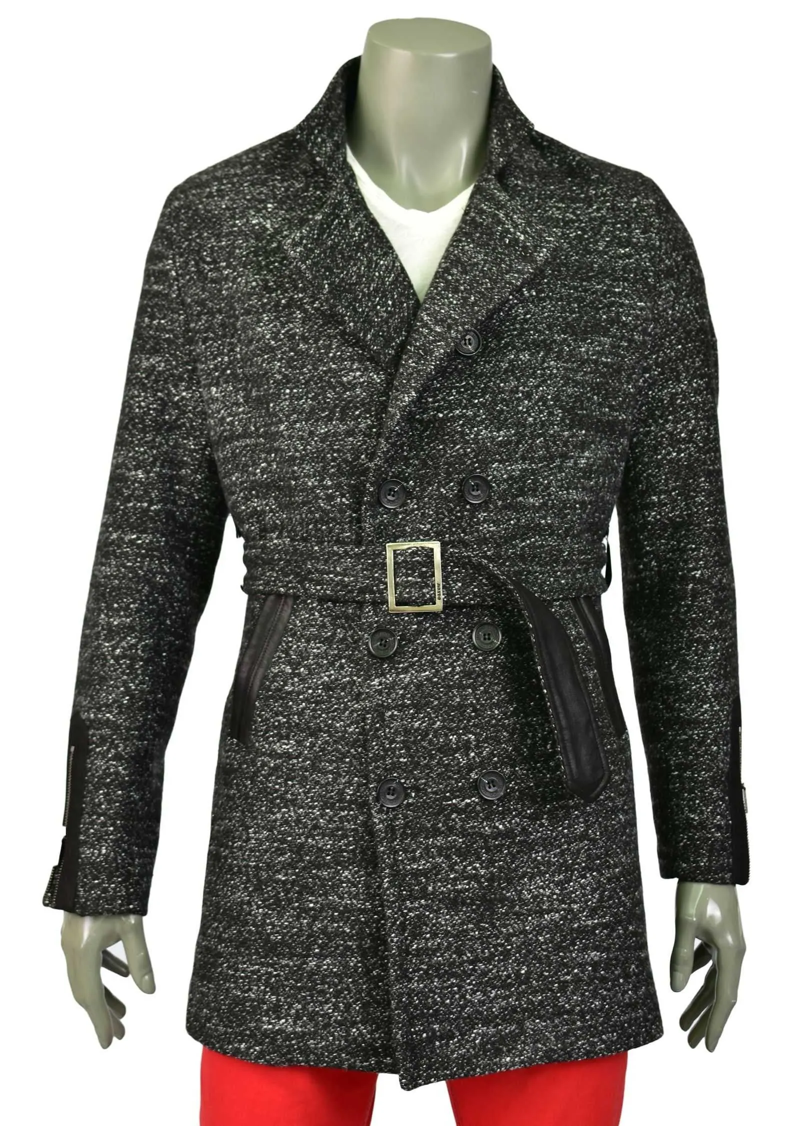 Dark Gray Pu Leather Quilted Coat