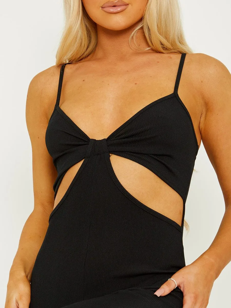 Devin Cut Out Ribbed Cami Jumpsuit In Black