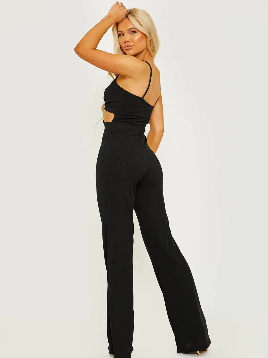 Devin Cut Out Ribbed Cami Jumpsuit In Black