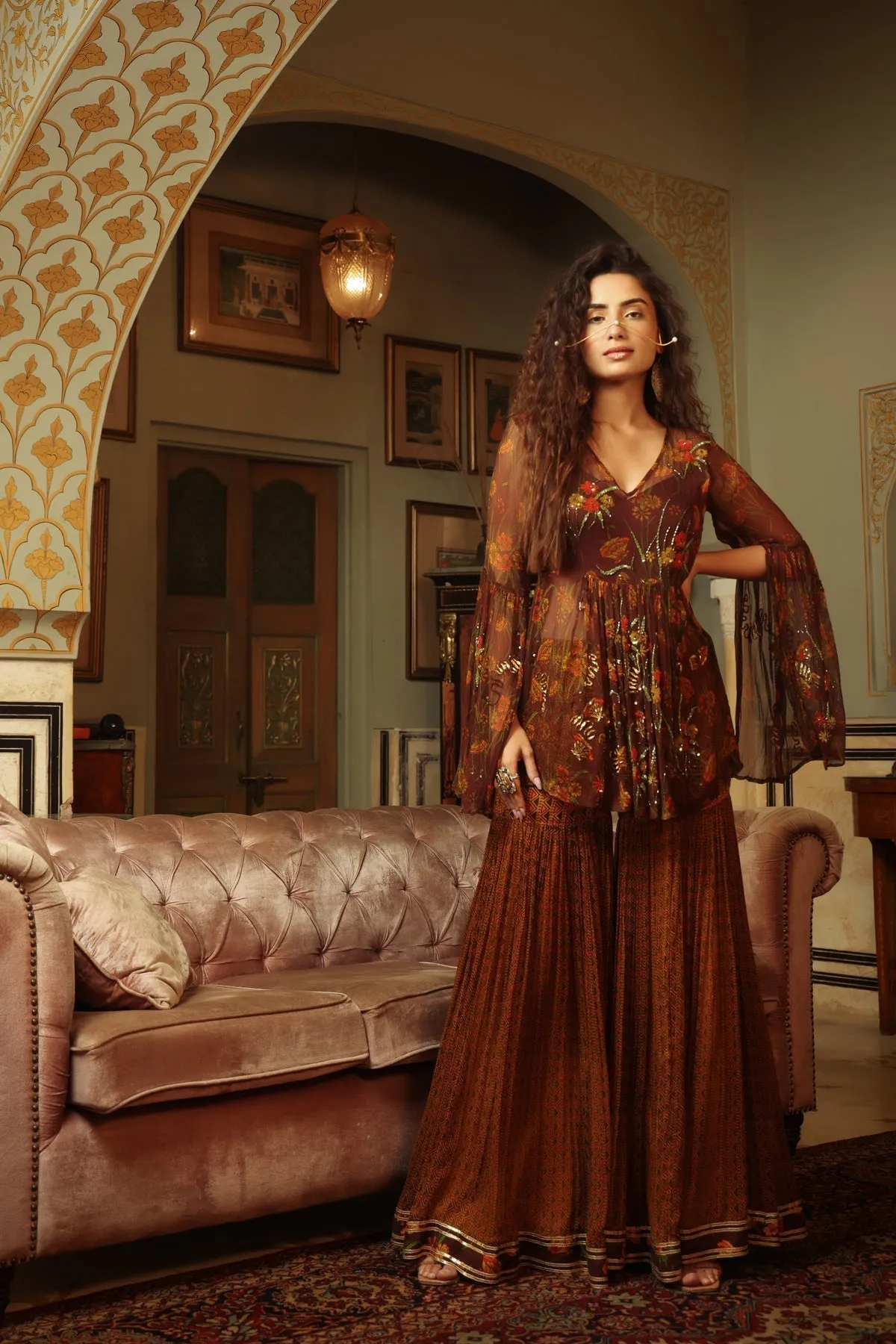 Dilruba coco dhaani sequinned sharara set