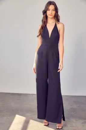 Do   Be Collection Junior Deep V-Neck Wide Leg Jumpsuit