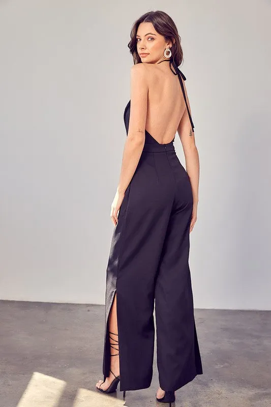 Do   Be Collection Junior Deep V-Neck Wide Leg Jumpsuit