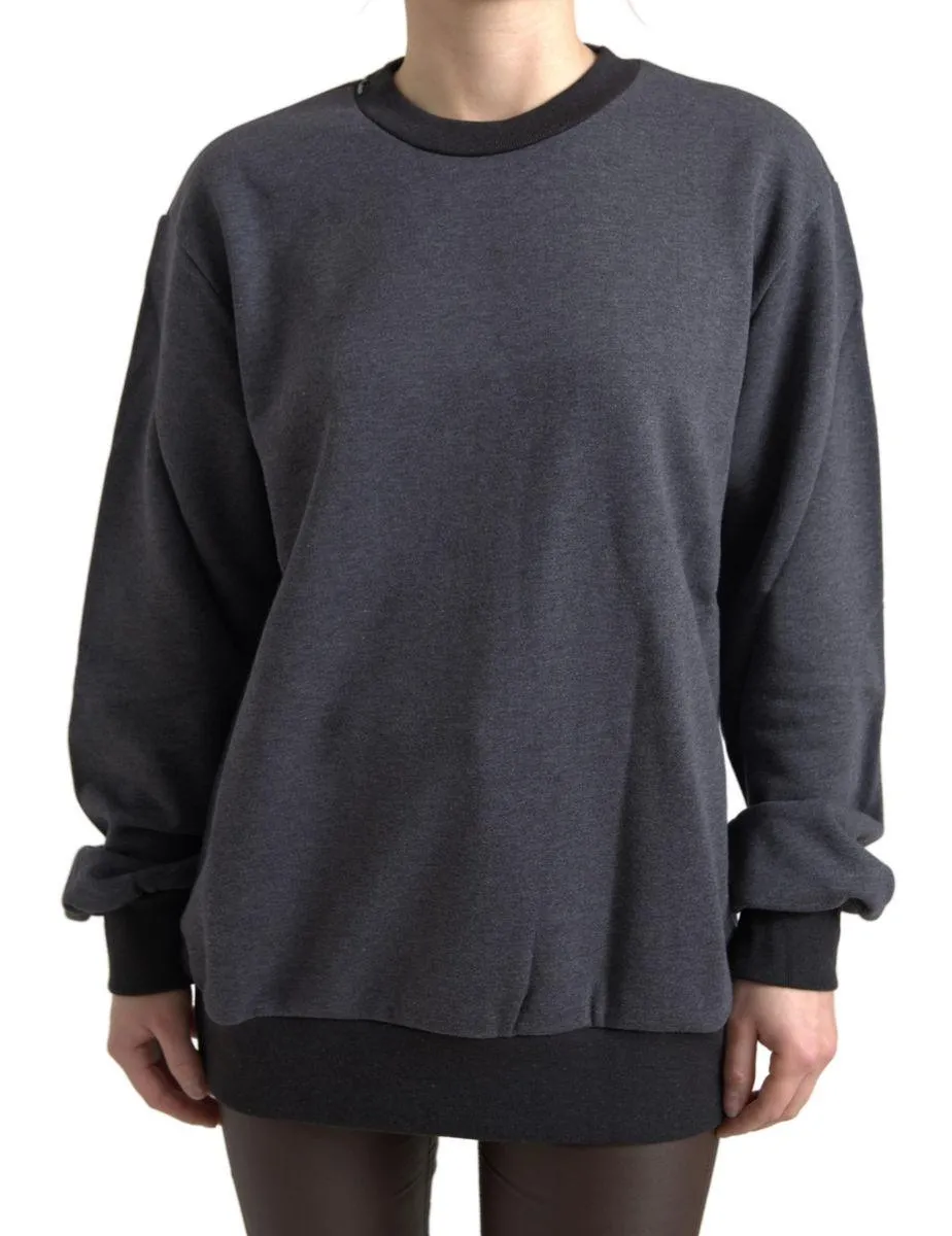 Dolce & Gabbana Dark Gray Cotton Crew Neck Pullover Sweater