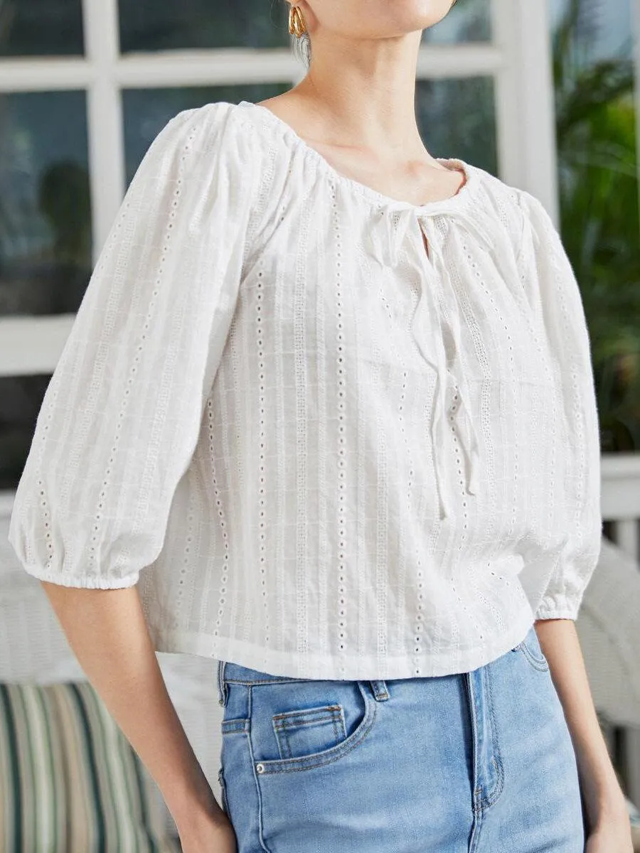 Drawstring Cut Out Puff Sleeve Top