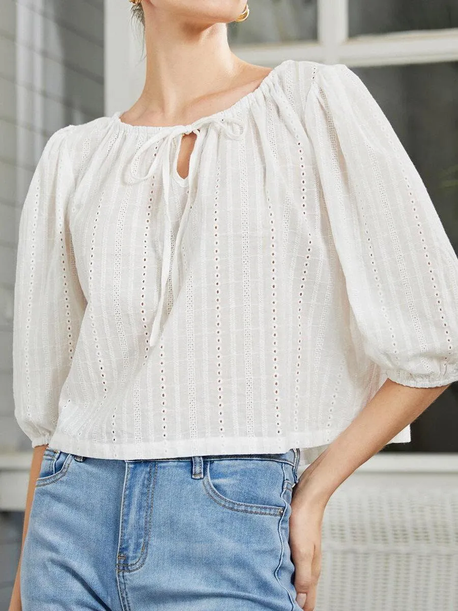 Drawstring Cut Out Puff Sleeve Top