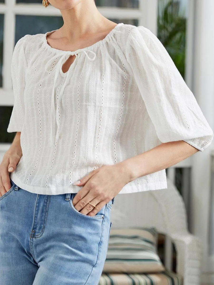 Drawstring Cut Out Puff Sleeve Top