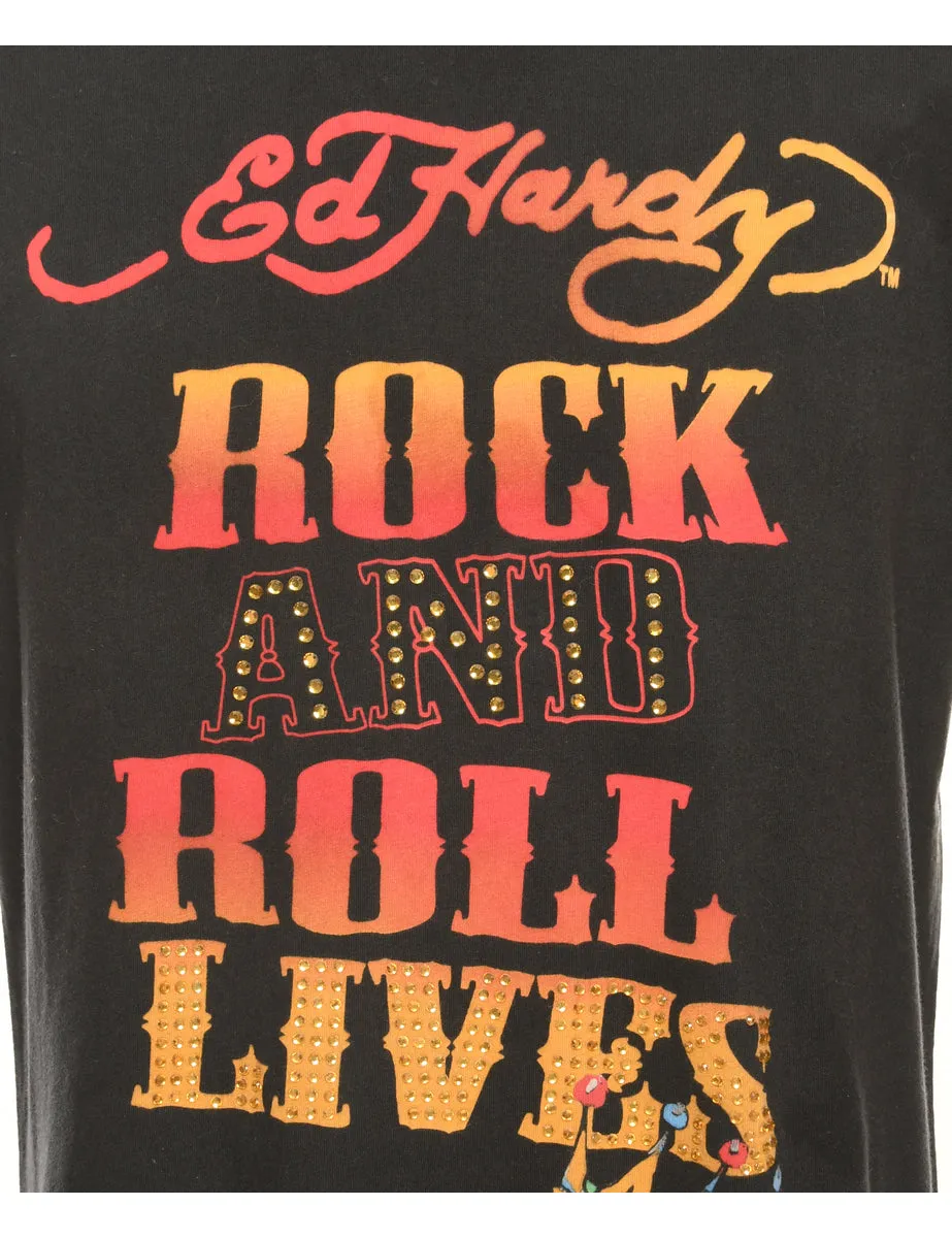 Ed Hardy Y2K Rock N Roll Printed T-shirt - L