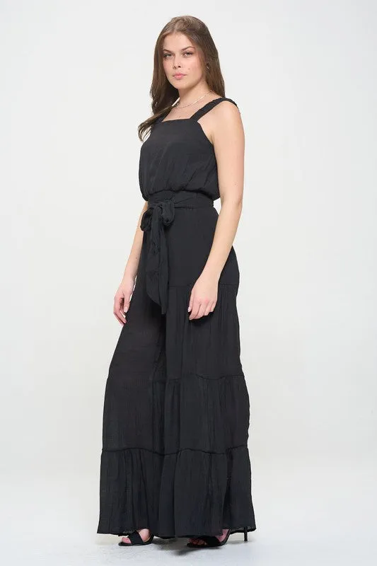 Elastic Strap Tiered Jumpsuit