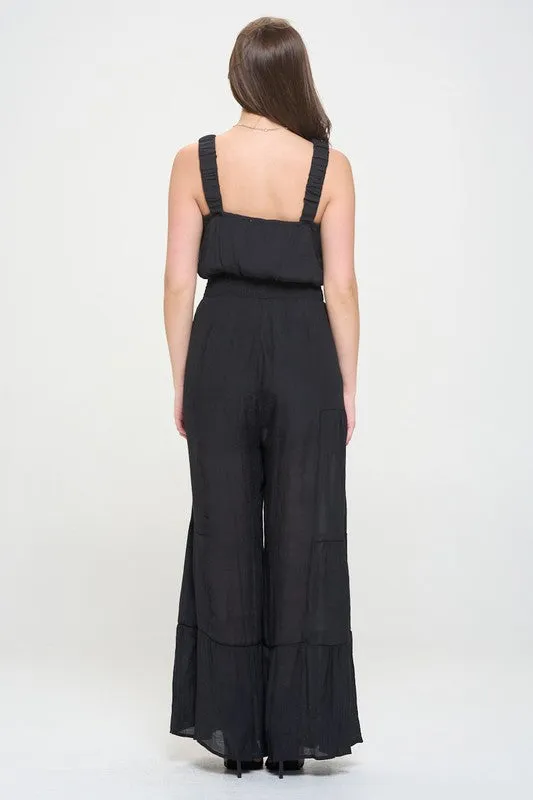 Elastic Strap Tiered Jumpsuit