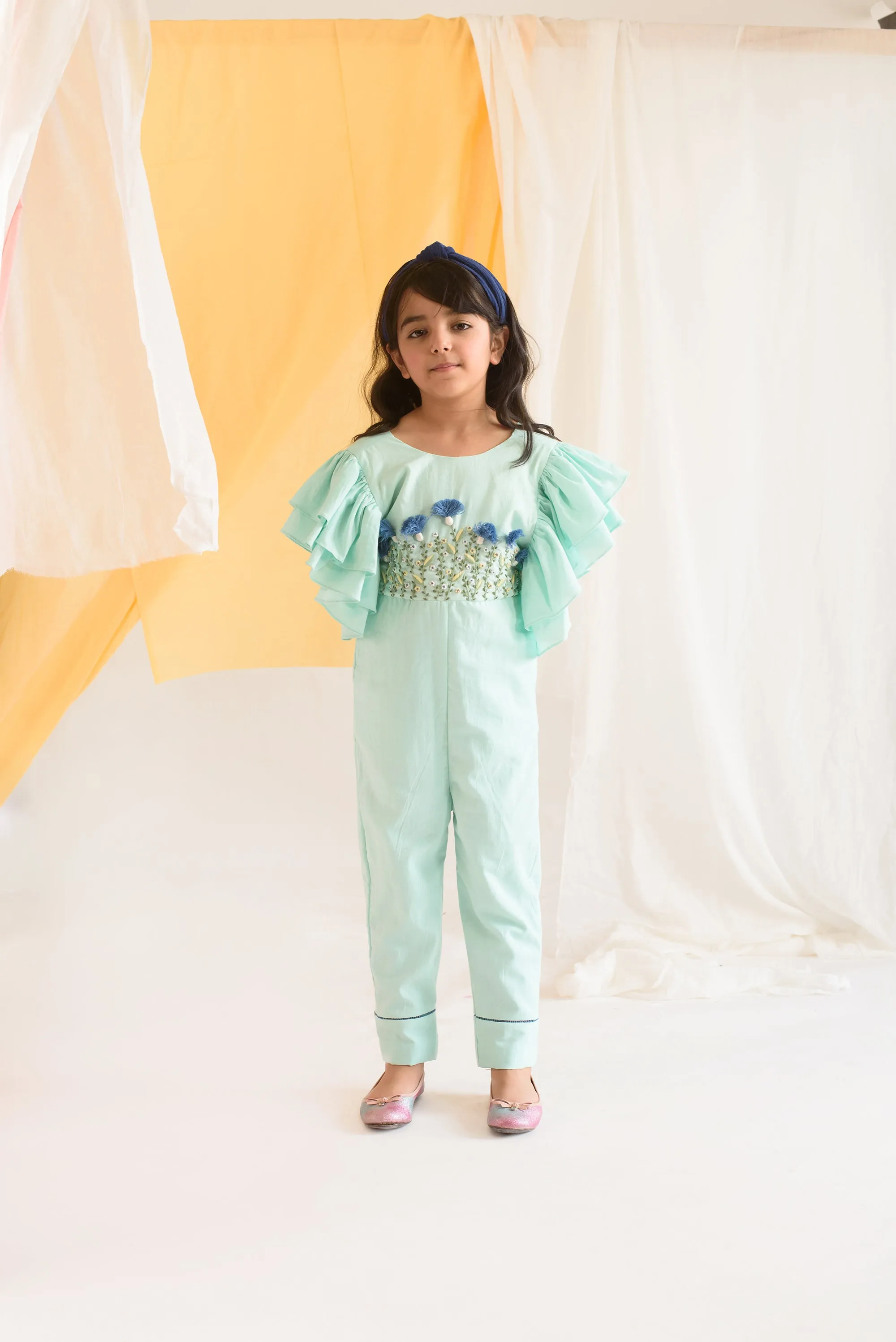 Emerald Bay- Embroidered Organic Cotton Jumpsuit For Girls