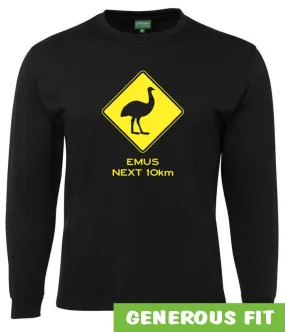 Emus Next 10km Road Sign Longsleeve T-Shirt (Black)