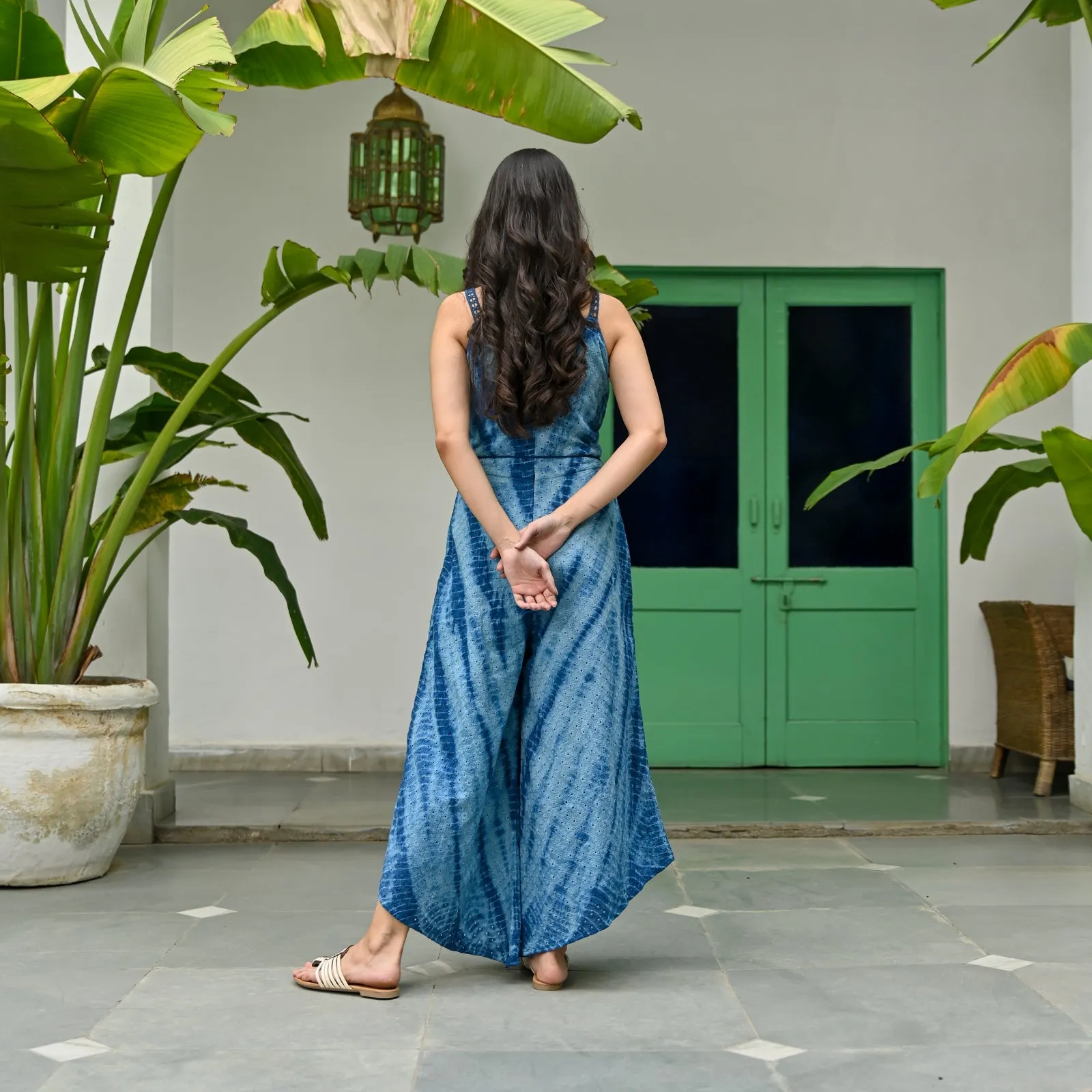 Eternal Blush Blue Schiffli Tie Dye Jumpsuit