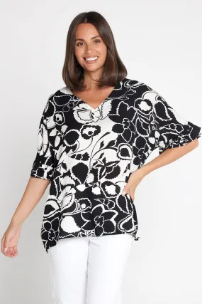 Farren Top - Black/Ivory Botanical