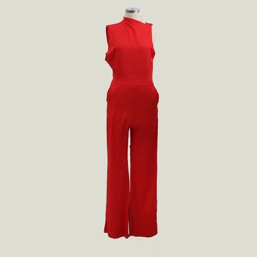 Fashion rompers womens jumpsuit OL Elegant Plain Wide Leg One Shoulder Long Playsuit Jumpsuit combinaison femme