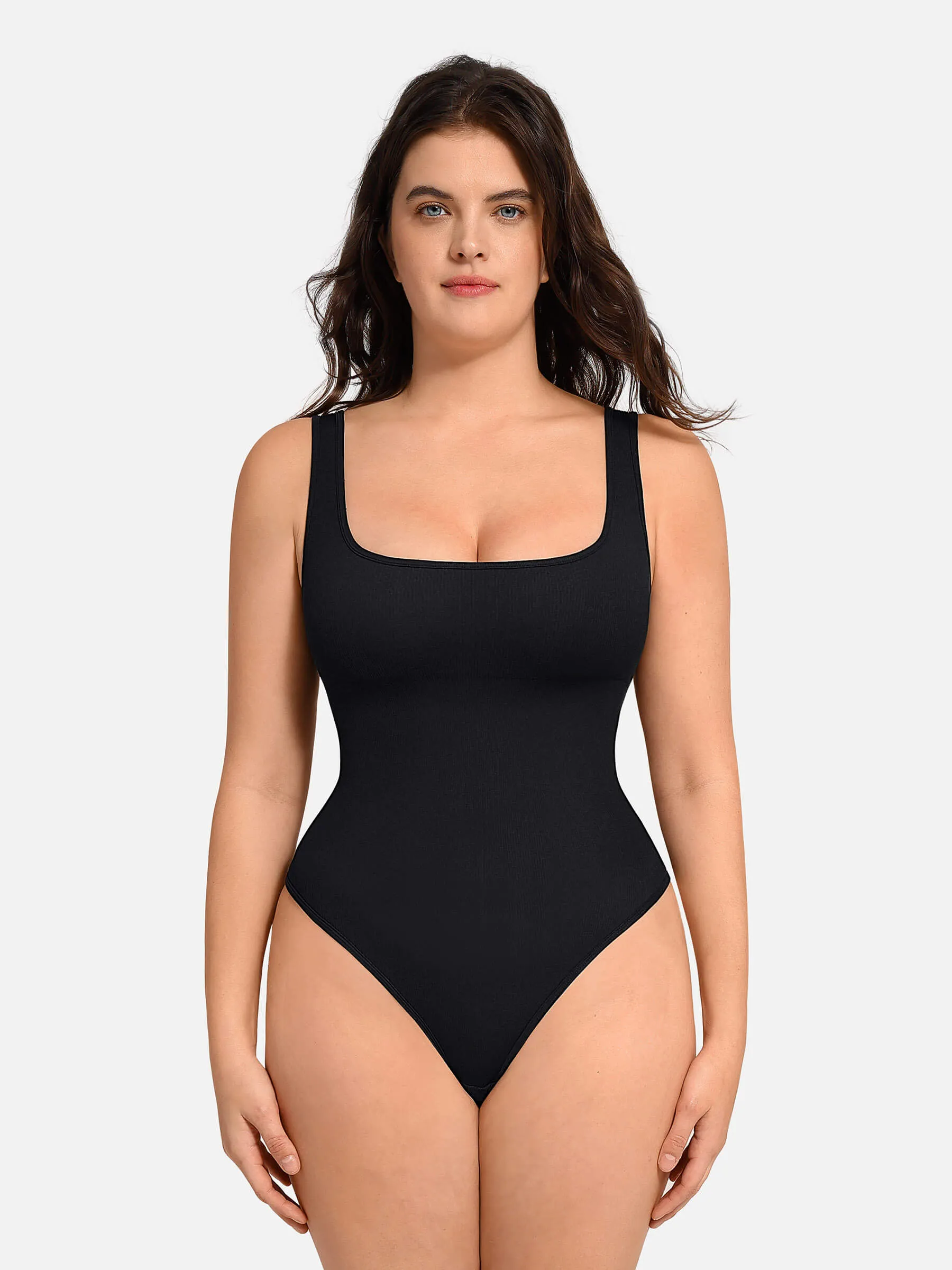 Feelingirl Back Cross Strap Square Neck Thong Bodysuit