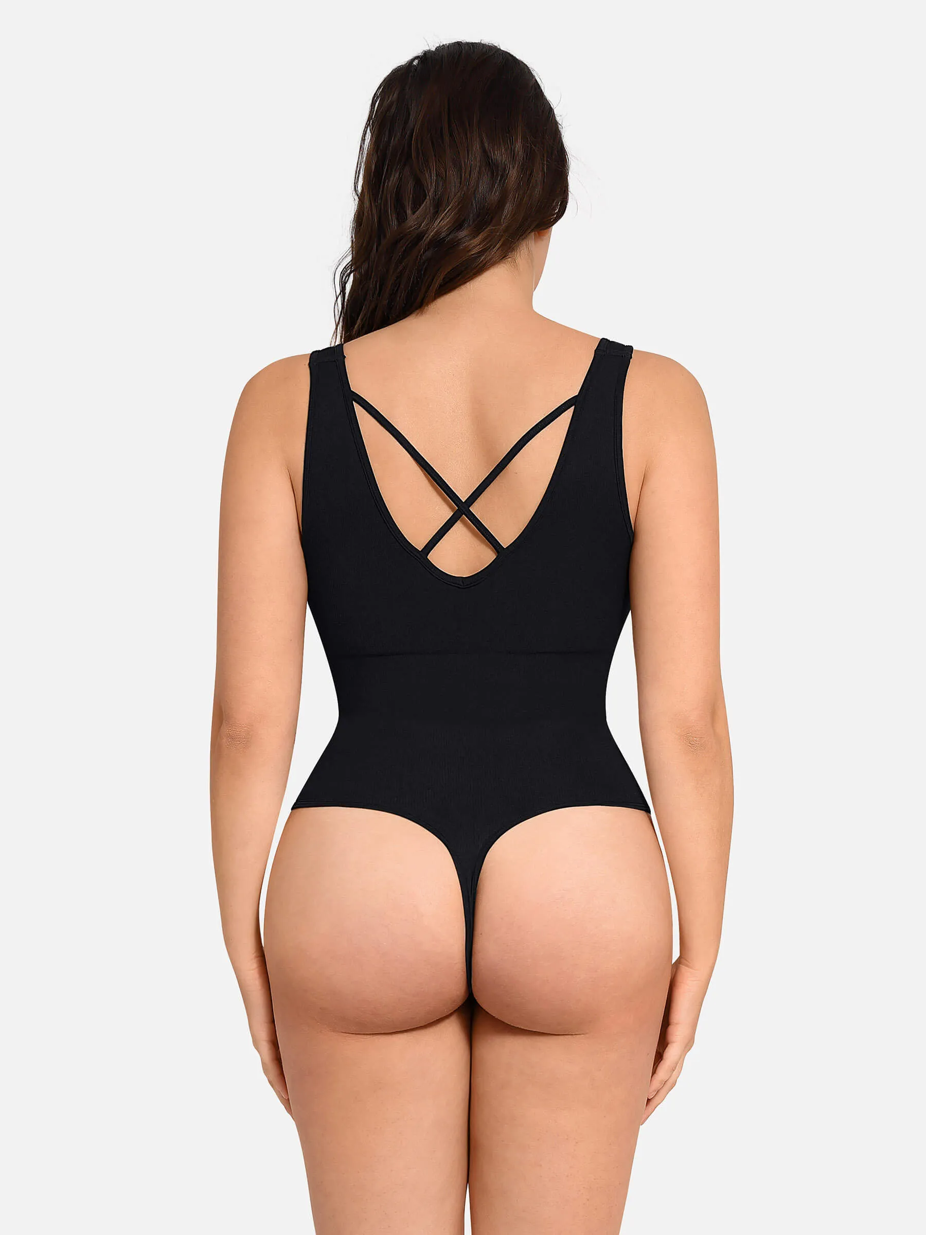 Feelingirl Back Cross Strap Square Neck Thong Bodysuit