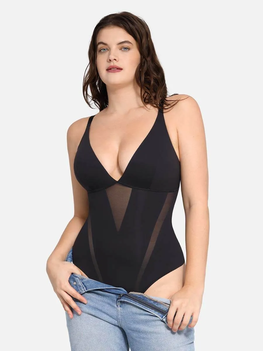 Feelingirl Deep V-Neck Thong Bodysuit