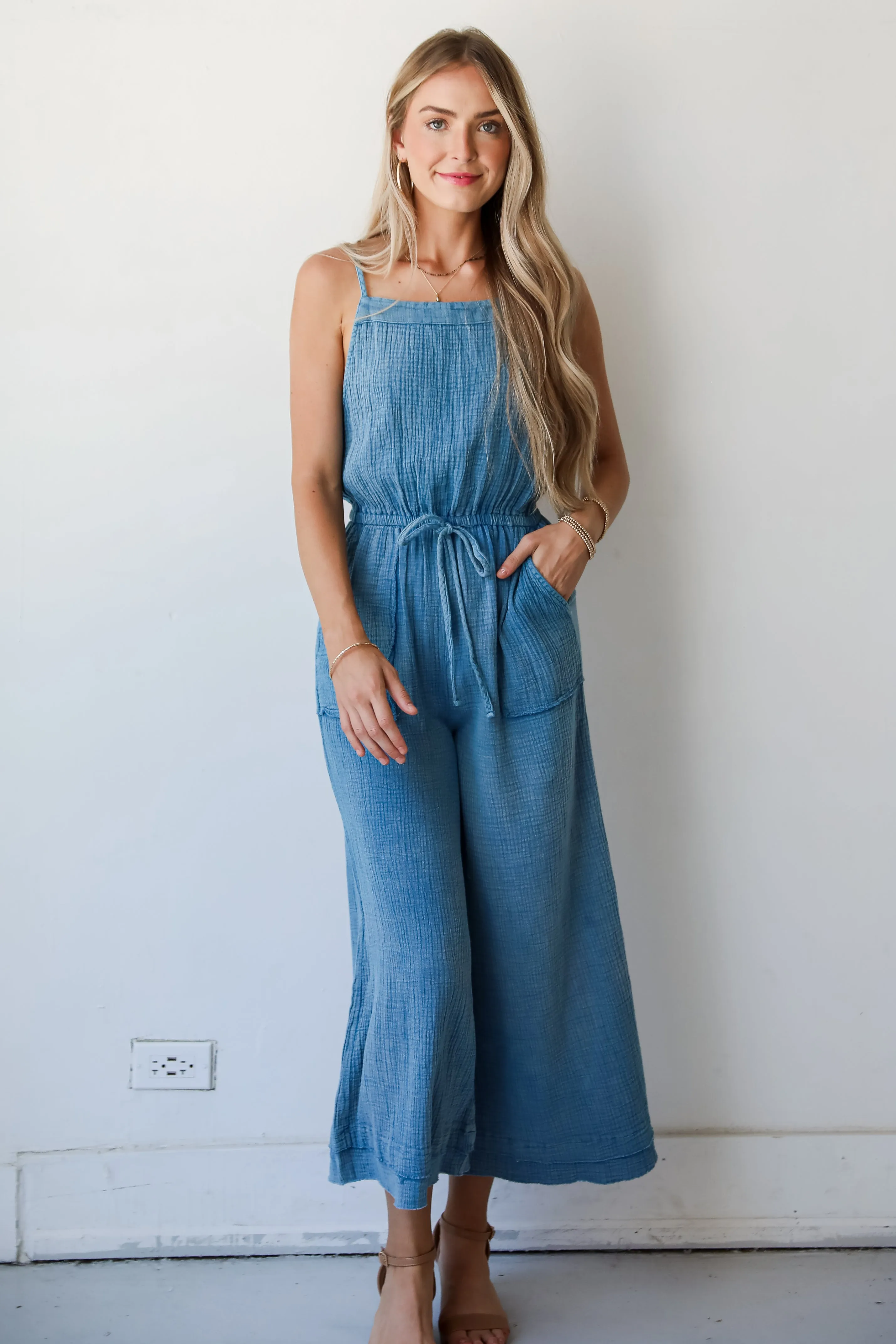 FINAL SALE - Immensely Poised Blue Linen Jumpsuit