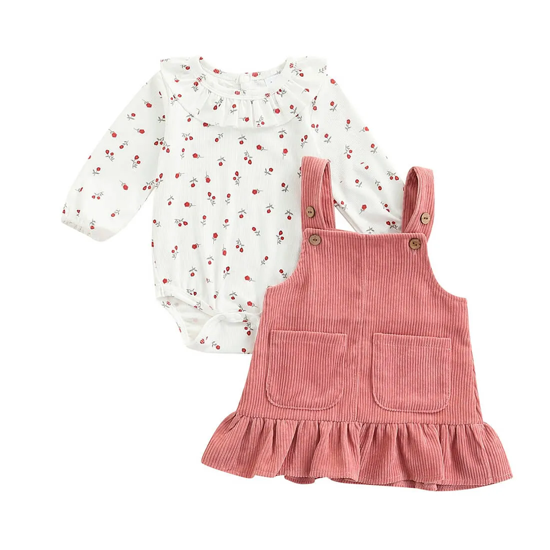 Floral Corduroy Ruffled Baby Set