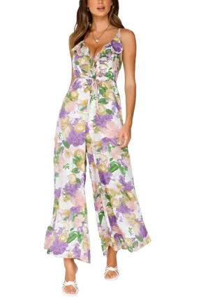 Floral Print Ruffle Cami Wide Leg Jumpsuit / 62421B01