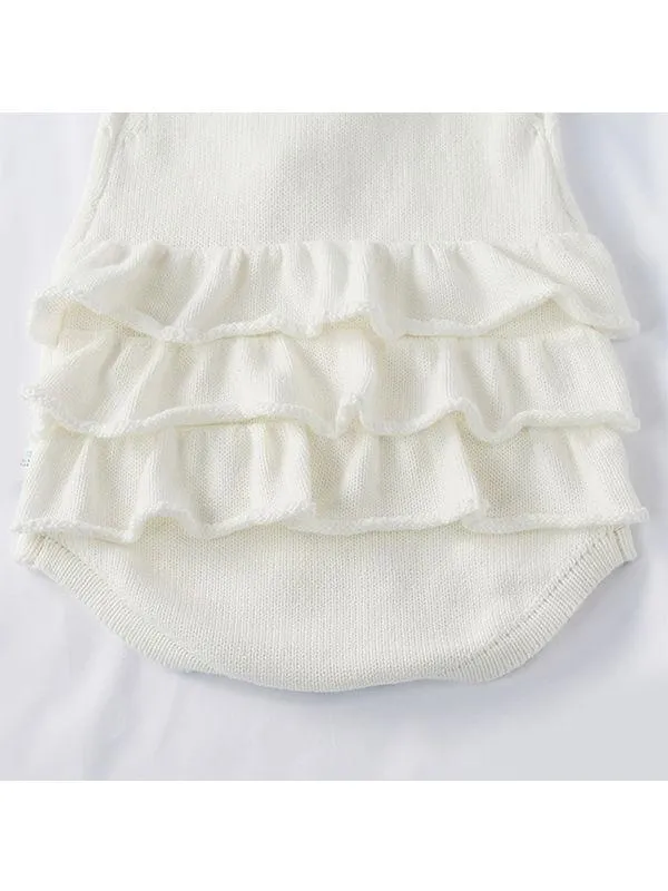 Flounced Knitted Cotton Romper Sleeveless Solid Color Baby Girls Bodysuit