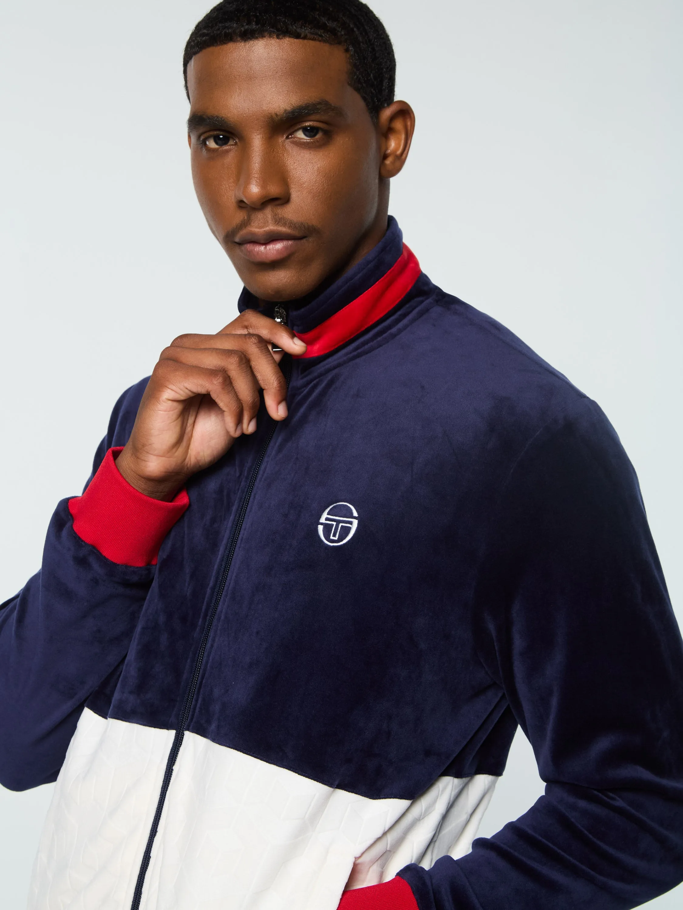 Foggia Velour Debossed Track Jacket- Maritime Blue