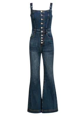 Front Buttons Flare Denim Overalls