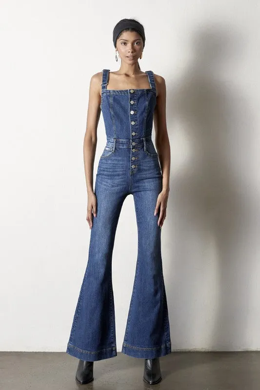 FRONT BUTTONS JUMPSUIT FLARE