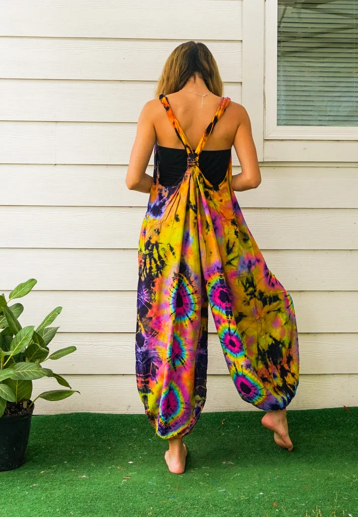 Fun Summer Hand Dyed Hippie Racerback Dungarees Jumpsuit Romper