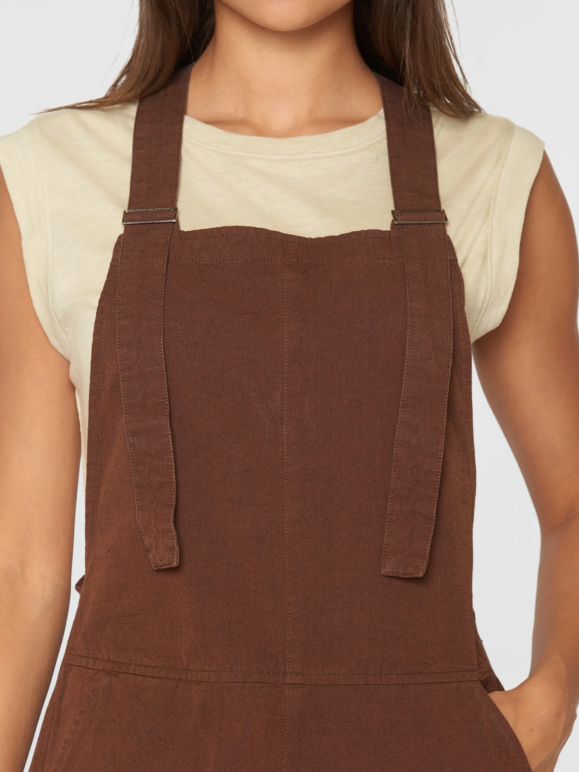 GALE straight slub yarn jumpsuit - GOTS/Vegan - Tiramisu