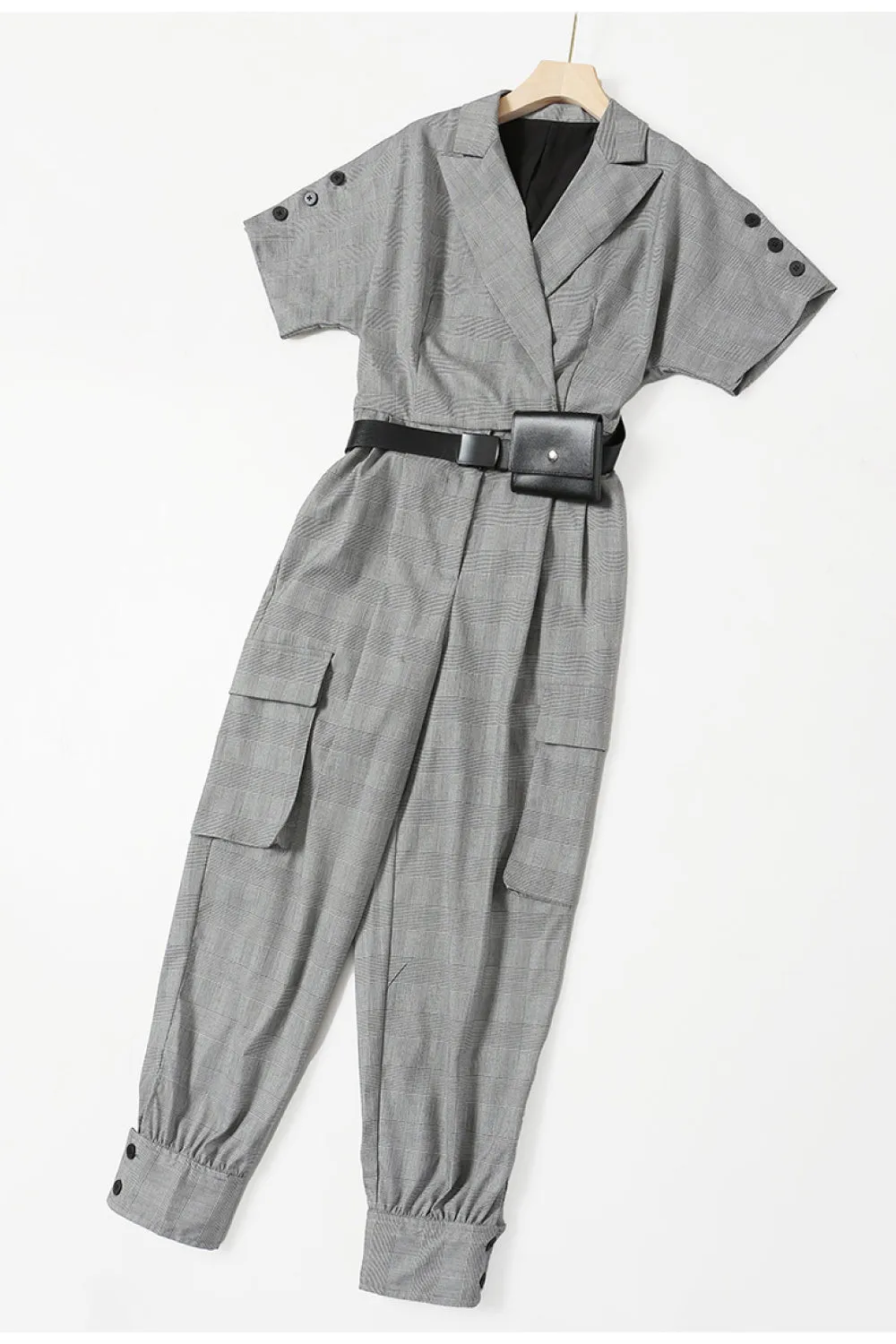 GAWQO Plaid Button Detail Cargo Pocket Jumpsuit