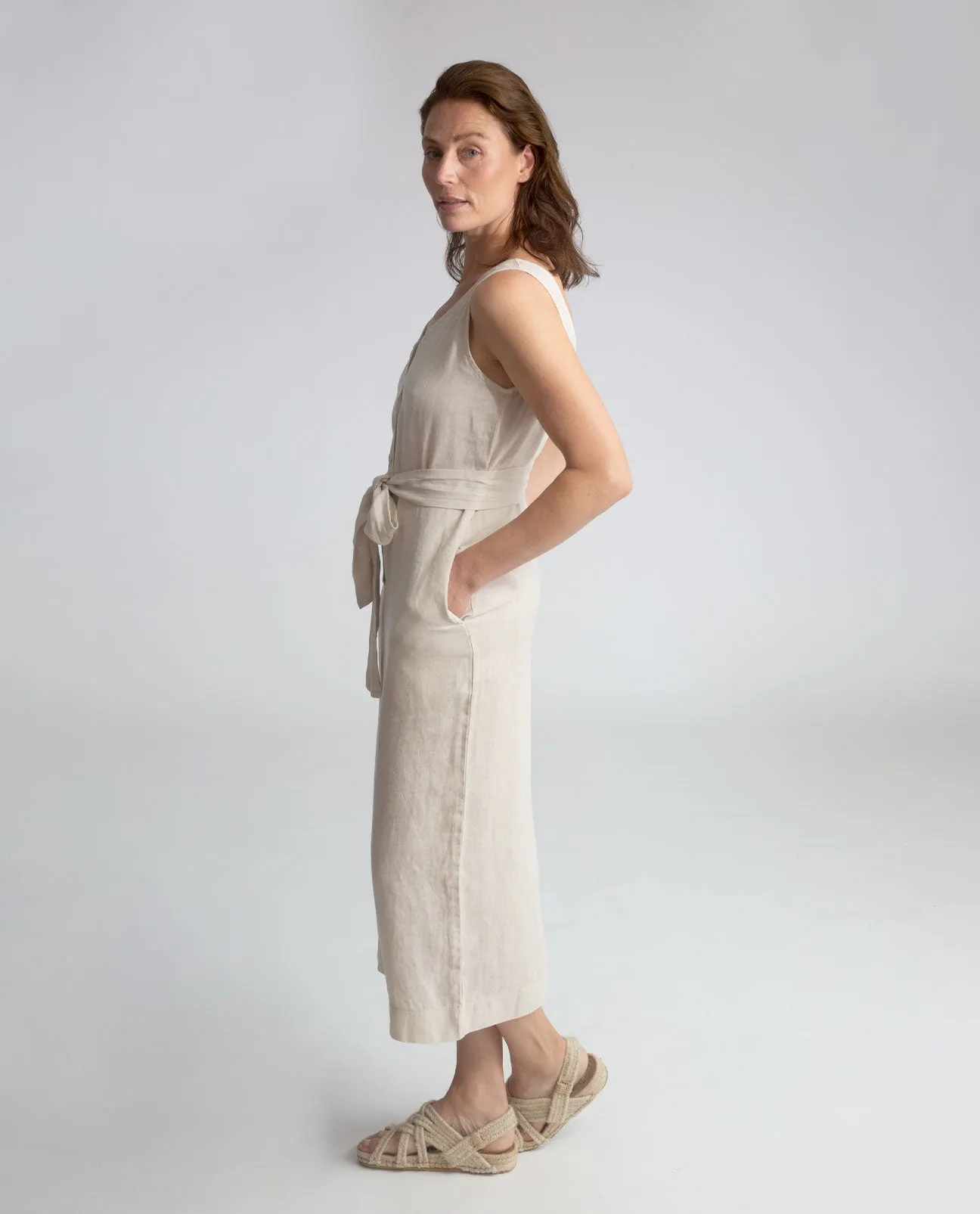 Gianna Linen Jumpsuit in Bone