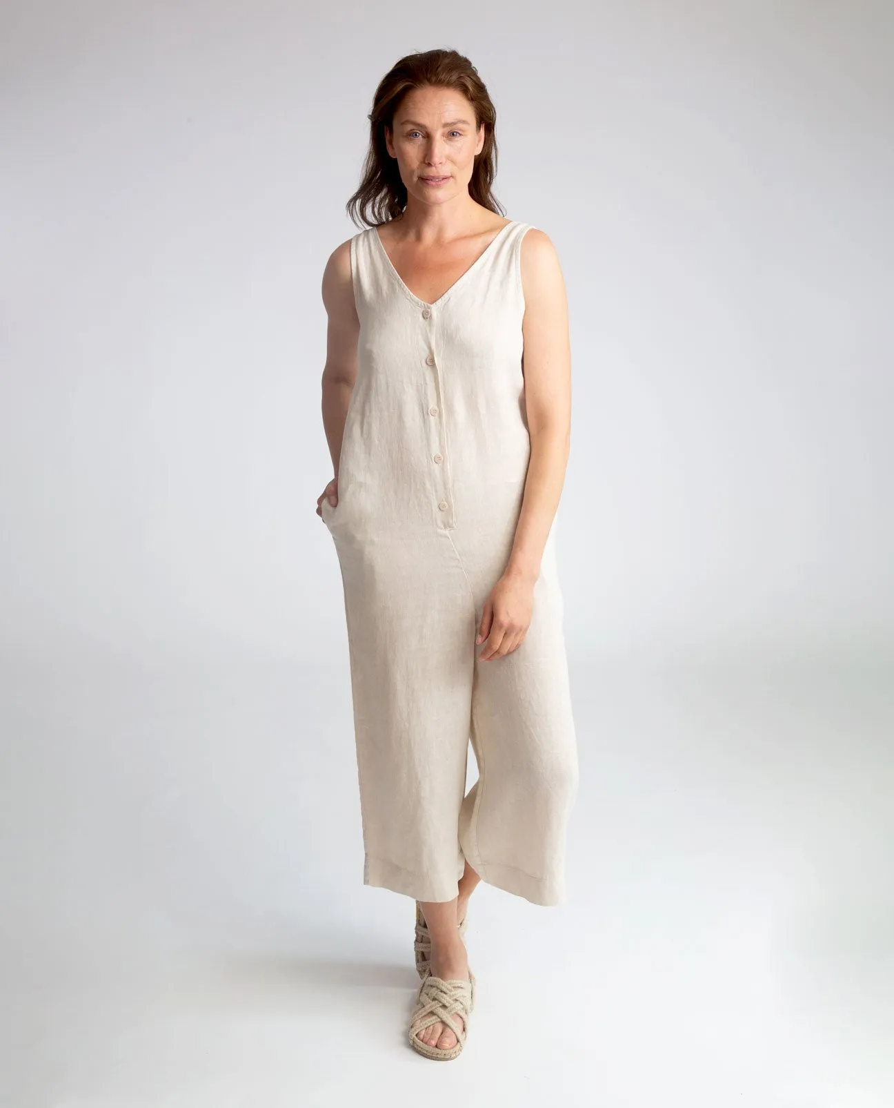 Gianna Linen Jumpsuit in Bone