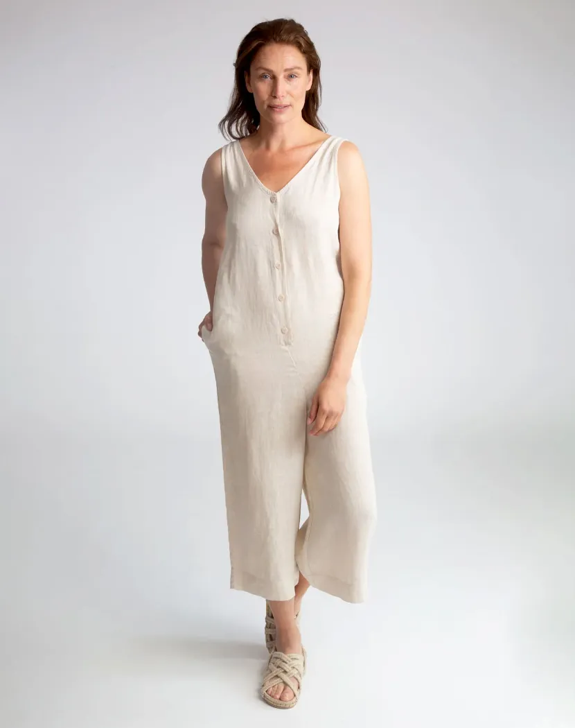 Gianna Linen Jumpsuit in Bone