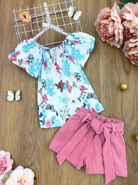 Girls Butterfly Beaut Floral Tunic and Belted Short Set